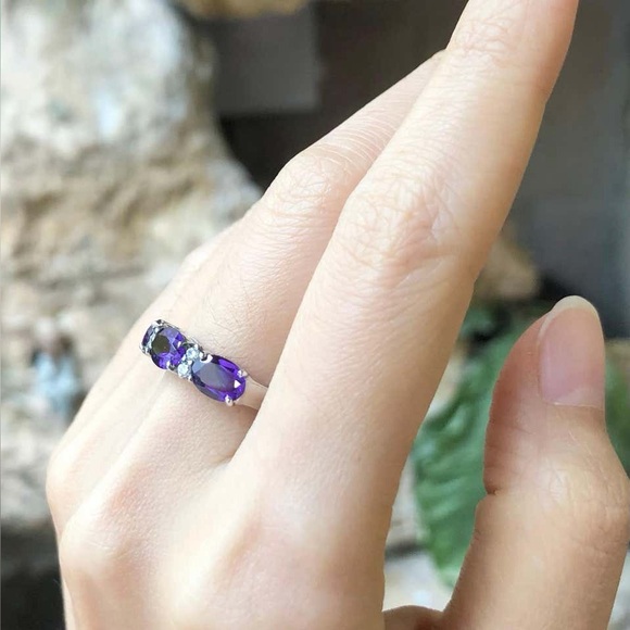 New Natural 2.32CT Amethyst Diamond 14K White Gold Hallmarked Ring - Picture 3 of 17